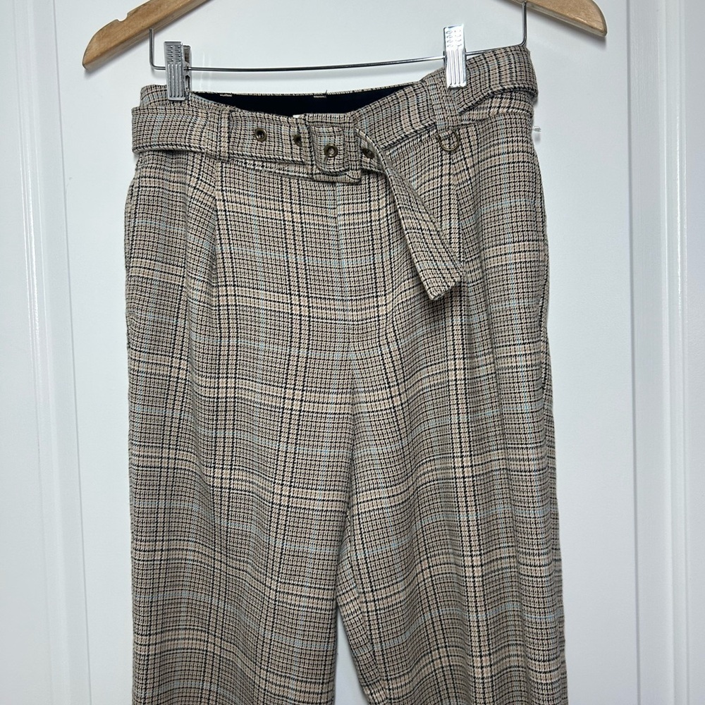 Anthropologie Maeve Boot Tuck Knit Plaid Trouser Pants with Belt size 4 preppy - Picture 5 of 15